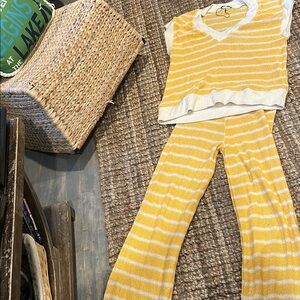 NEW ZARA Yellow and White Striped Knit Set Size Small